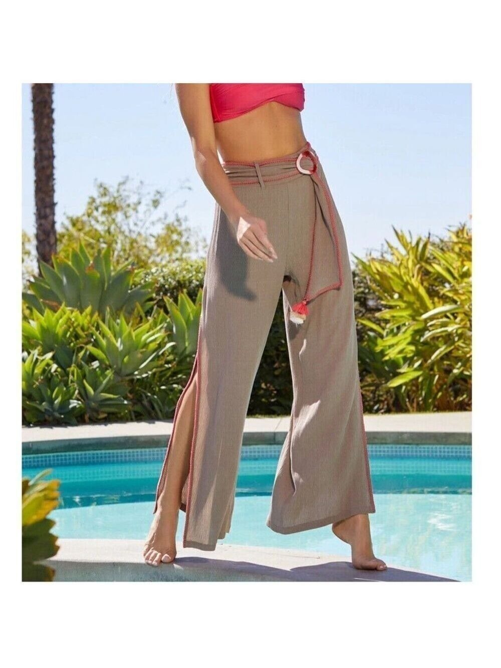 Trina Turk Brittany Side Slit Wide Leg Pants XS Beach, Luxe Coastal, Resortwear